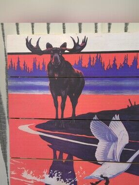 Marmont Hill Reclaimed Wood Wall Art – Moose & Swan Nature Scene – 18" x 18"